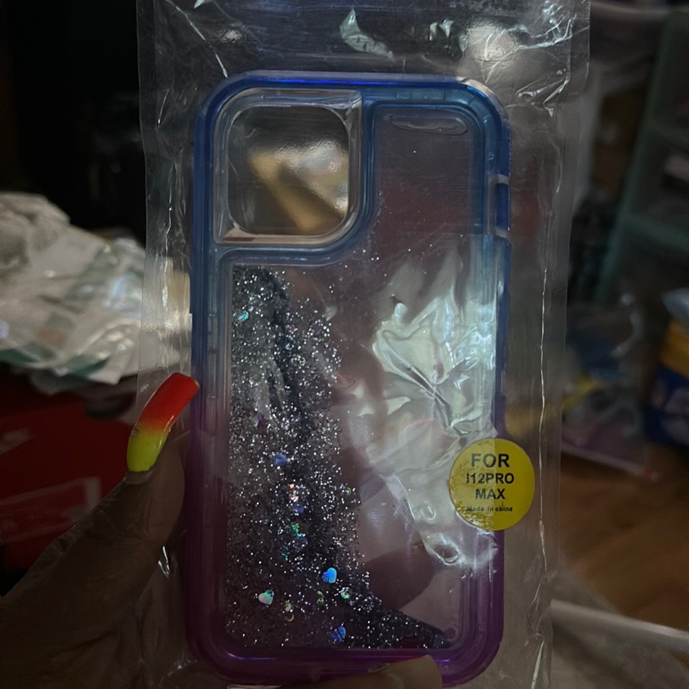 Two piece blue and purple glitter iPhone 12 Pro Maxx case never used